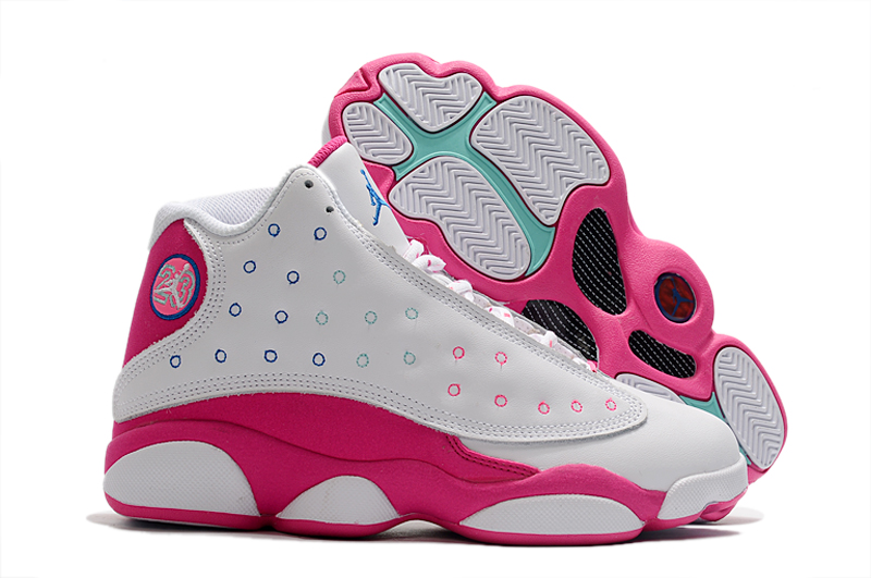 2020 Women Air Jordan 13 White Pink Green Shoes